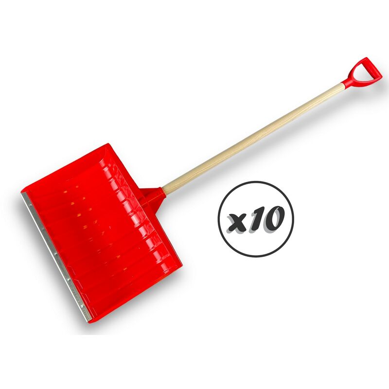 Pelle à neige poussoir renforcé avec manche bois Rouge 53 cm - Quantité x10 - Largeur 53 cm