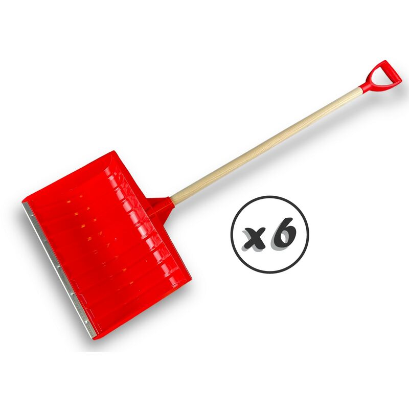 Pelle à neige poussoir renforcé avec manche bois Rouge 53 cm - Quantité x 6 - Largeur 53 cm