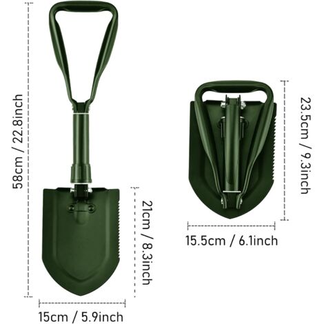 Pelle pliante 58 cm, pelle multifonctionnelle en acier au carbone ultra-stable et haute résistance avec sac de transport (ve