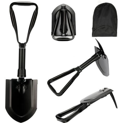 Pelle pliante de 58 cm, pelle à neige, pelle multifonctionnelle en acier au carbone ultra-stable et haute résistance avec sac de transport, pelle de camping pliante combinée pour la randonnée en plein