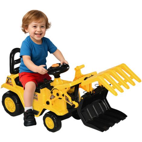 Pelle pour enfants manuel 2-4 ans avec pince, bouton sonore et espace de rangement caché, PP et ABS, 83x27x39 cm, jaune et noir