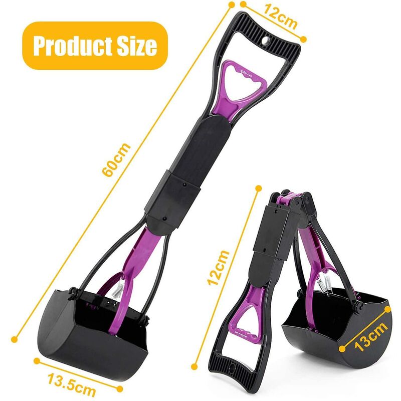 Ersandy - Pelle Ramasse-Crottes Pliable pour Chien et Chat Pet Long Manche Pooper Scooper, Facile à Déjections Ramasse, Noir & Pourpre (Violet)