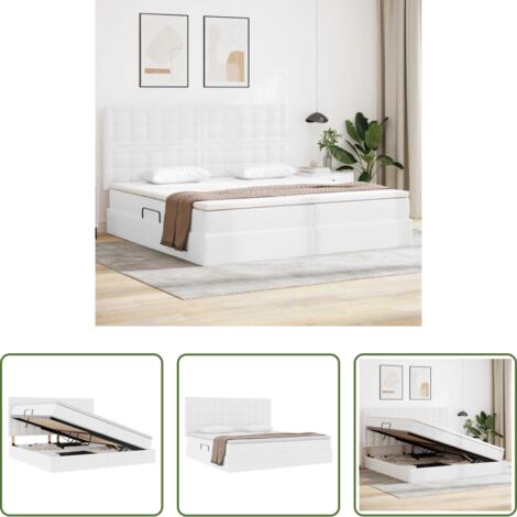 Pelle sintetica -  Letto con Contenitore Bianco Puro 200 x 200 cm Pelle Sintetica