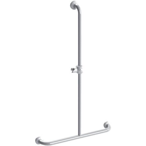 Pellet – Barre de douche en T aluminium époxy 600x1000mm – Support douchette coulissant ABS blanc – Platines Ø 66mm en résine synthétique