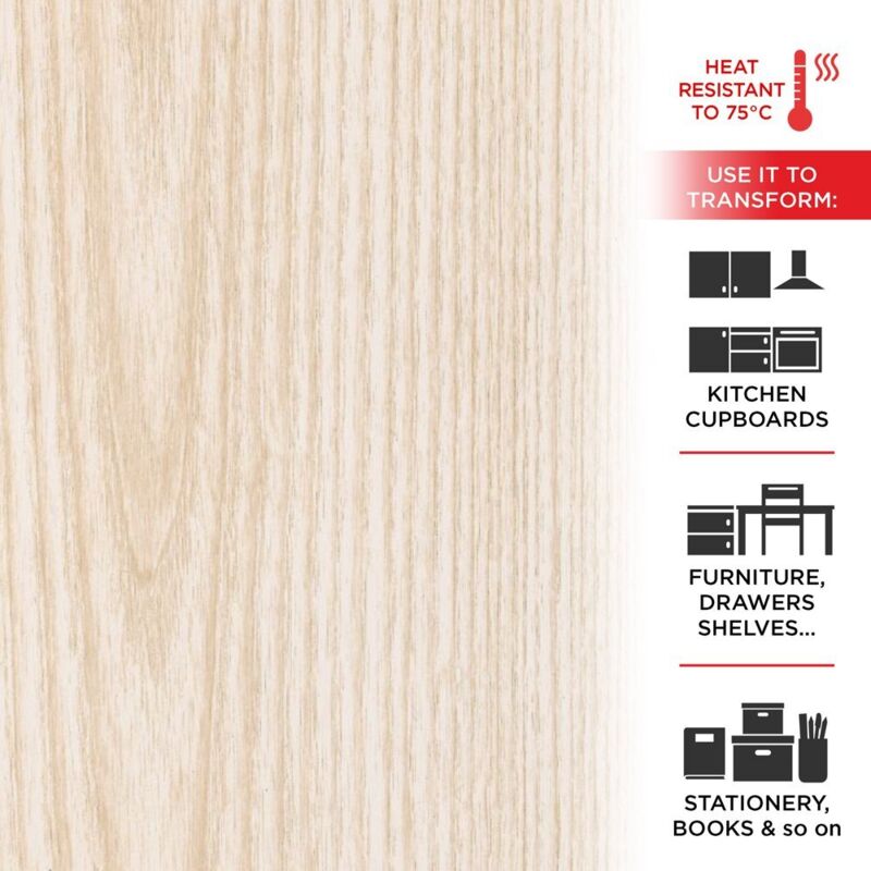 Pellicola Adesiva Effetto Frassino Bianco 45 cm x 2 mt