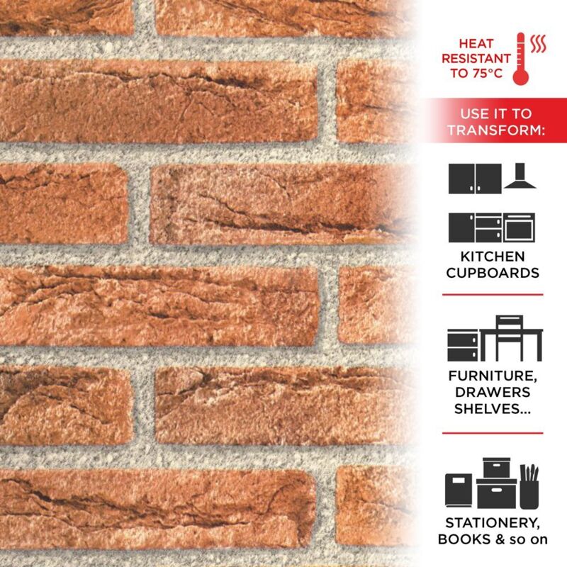 Pellicola Adesiva Effetto Mattone Rosso 45 cm x 2 mt