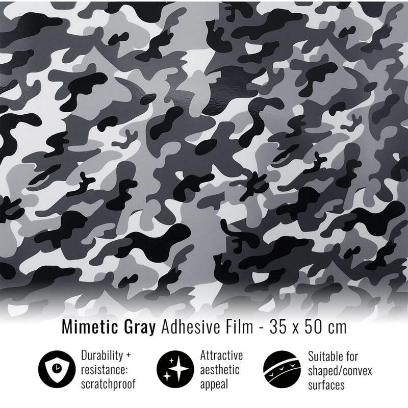 Pellicola Adesiva per Wrapping Mimetic Grey - Dimensione: 35 X 50 CM