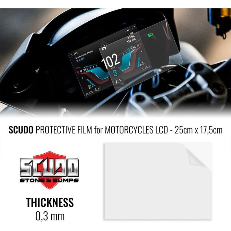 Pellicola Adesiva Scudo per Protezione Schermi LCD Moto, 25 x 17,5 cm, Spessore 0.3 mm