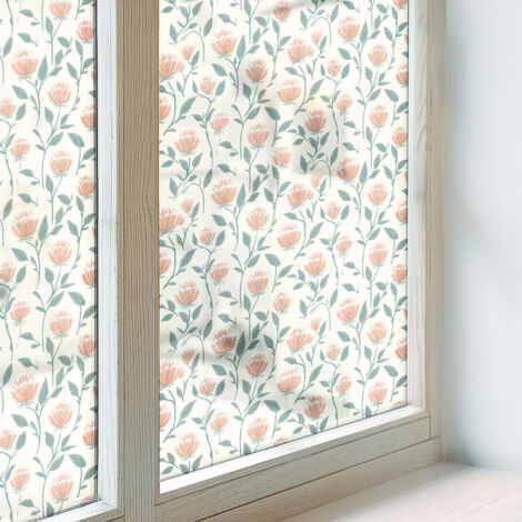 Pellicola Anti Sguardo per Finestre 50x100 Protezione per Cucina Bagno Uffici Camera da Letto Autoadesiva Decorativa Vetro Smerigliato Motivo floreale