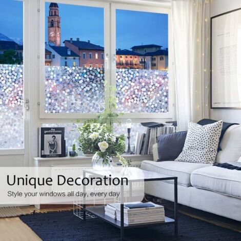 Pellicola elettrostatica per finestre (45x200 cm), protezione della privacy, motivo a cerchi per casa, camera da letto, ufficio, bagno