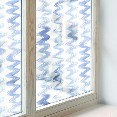 Pellicola Opaca per Vetri 100x146 cm Autoadesiva Vetro Smerigliato PVC Protezione per Cucina Bagno Uffici Camera da Letto Decorativa Onde blu