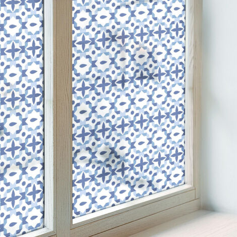 Pellicola Opaca per Vetri 200x146 cm Protezione per Cucina Bagno Uffici Camera da Letto PVC Autoadesiva Vetro Smerigliato Decorativa Mosaico blu