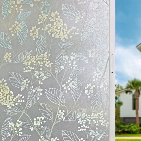 Pellicola oscurante per finestre 30x200 cm, motivo floreale, effetto satinato elettrostatico, decorativa e resistente ai raggi UV per casa e ufficio.