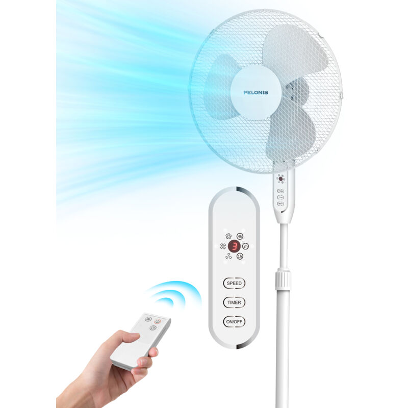 Ventilateur sur Pied Silencieux avec télécommande, 3 pales de 40 cm de diamètre - Pelonis