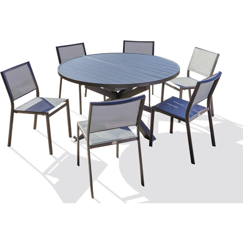 PELOSA - Ensemble repas 6 places en aluminium anthracite avec rallonge papillon - DCB GARDEN