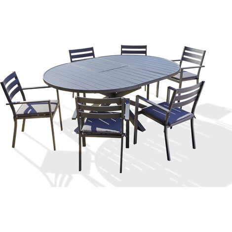 PELOSA - Ensemble repas 6 places en aluminium avec rallonge papillon - DCB GARDEN
