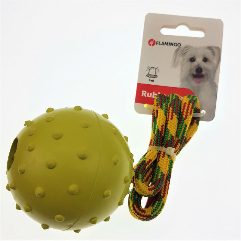 

Pelota con cuerda y cascabel. 58 cm. para perro