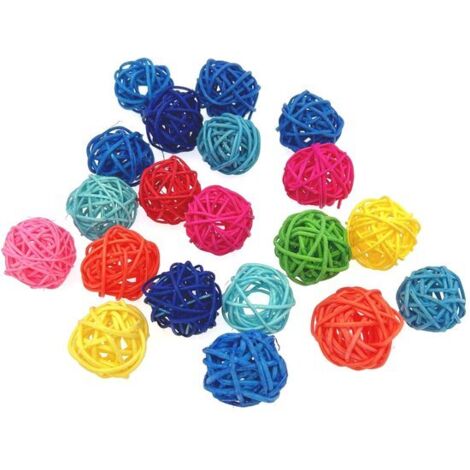 Pelota de ratán colorida, juguete para pájaros de 3 cm: un juguete para masticar para loros y loros de cola larga, un mordedor para jaulas y un elemento decorativo para actividades de bricolaje como b