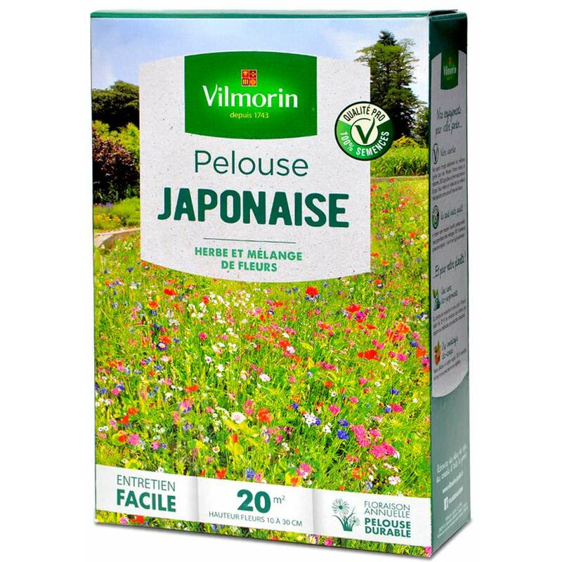 Vilmorin - Pelouse fleurie japonaise, gazon et mélange de fleurs. 20 m²