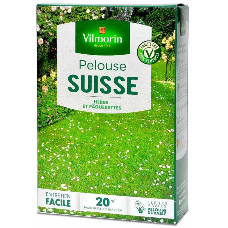 Vilmorin - Pelouse fleurie suisse, gazon et pâquerettes. 20 m²