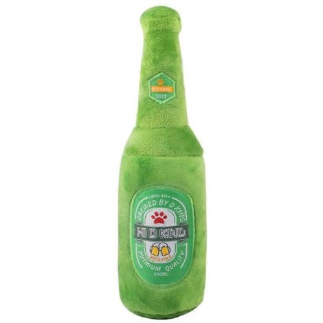Peluche bouteille de bière / chope grinçante, jouet pour chien, cadeau anniversaire chien, bouteille bière sonore, jouet interactif canin.
