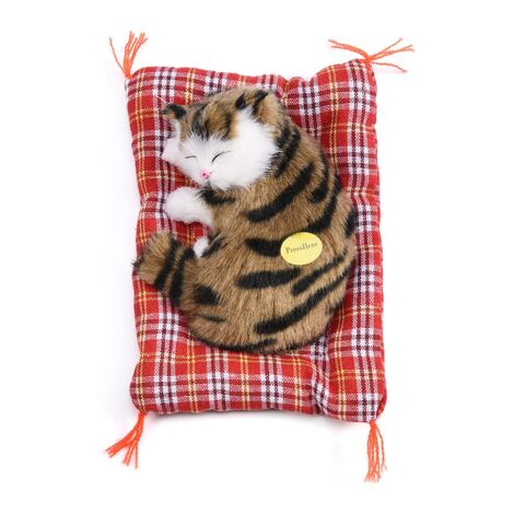 Peluche Chat Simulant Bébé Endormi avec Son - Décoration Maison (Noir et Marron)