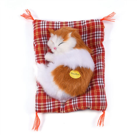 Peluche Chat Simulant un Enfant Endormi avec Son - Décoration Maison (Jaune et Blanc)