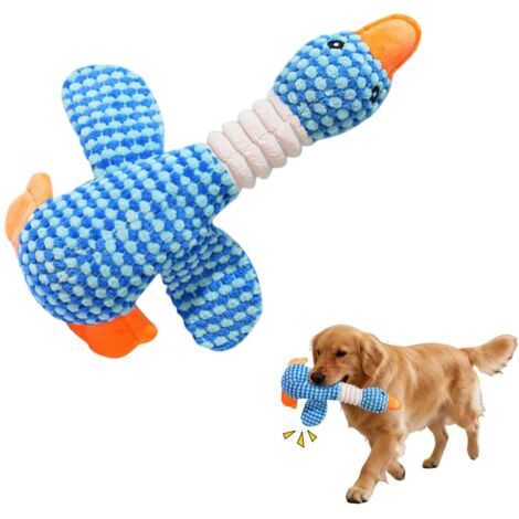 Peluche chirriante para perros - Juguete antiestrés para perros pequeños, medianos y grandes - Juguete para masticar para cachorros (Ganso azul)