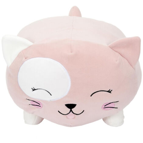 Peluche Coussin Enfant "Chat" 30cm Rose & Blanc
