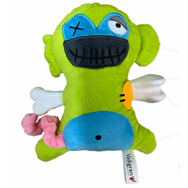 

Vadigran - Peluche de mono asustadizo con hueso de 17,5 cm. para perros.