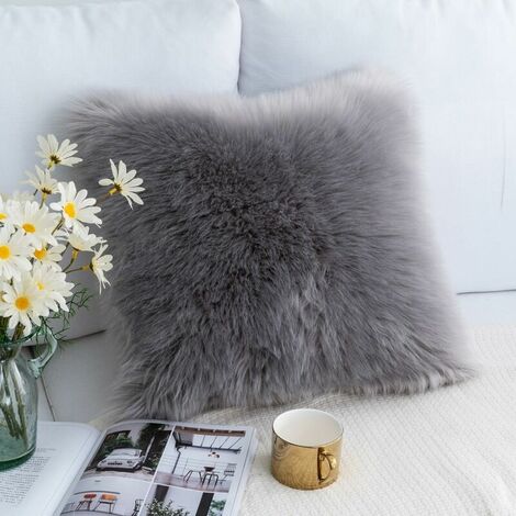 Peluche Fausse Fourrure Carré Décoratif Housse de Coussin Housse de Coussin Nouvelle Série de Luxe Merino Style pour Salon Canapé Canapé Pépinière Lit Décor À La Maison 18x18 Pouces (45x45cm) Gris