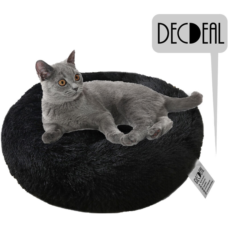 

La felpa suave Cama redonda animal domestico del gato del gato suave cama Cama para gatos perros pequenos, negro, de 70 cm de diametro