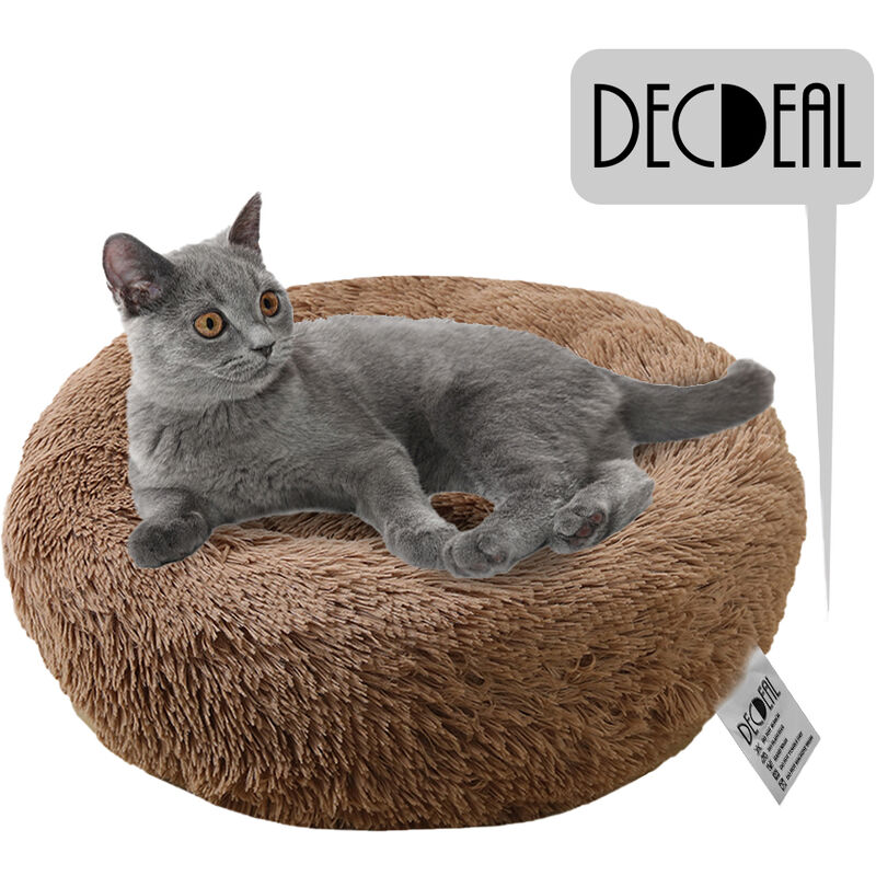 

La felpa suave Cama redonda animal domestico del gato del gato suave cama Cama para gatos perros pequenos, de color marron claro, de 50 cm de diametro