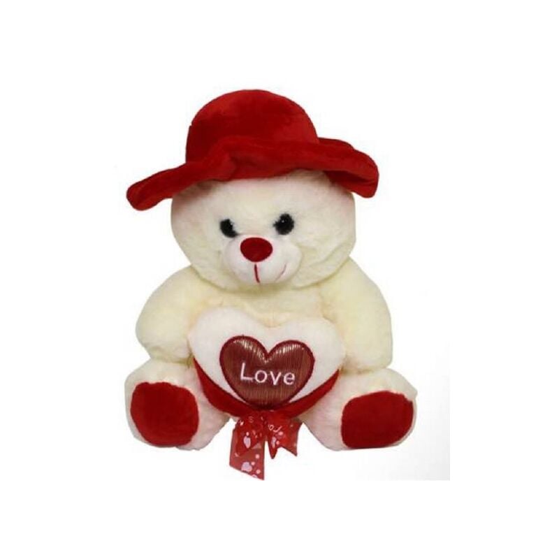 Image of Trade Shop - Peluche Orso Con Cuore Love Cappello Pupazzo Idea Regalo San Valentino 25cm 67914