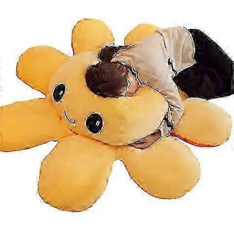 Peluche pieuvre réversible, grand coussin-peluche en peluche - 130 cm - Orange
