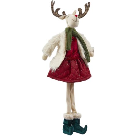 Peluche renna natalizia con abito rosso e pelliccia decorazione per interno -Maschio / 75 cm