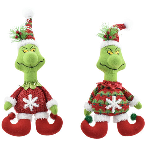 Peluches addobbo per albero di natale GRIN CH verde cappello rosso pupazzo h28 odia il natale set da 2 pezzi