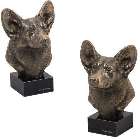 Pembroke Welsh Corgi: estatuilla de perro, busto sobre base de piedra, escultura, trofeo para exposición de perros de Art-Dog