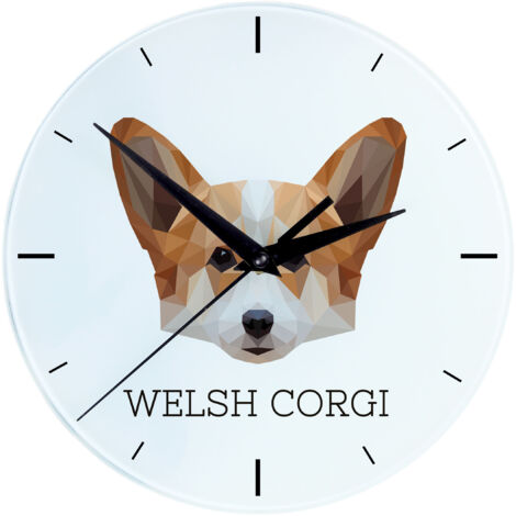 Pembroke Welsh Corgi - orologio da parete geometrico con foto e iscrizione di Art-Dog