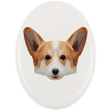 Pembroke Welsh Corgi: plato con foto e inscripción geométrica de Art-Dog