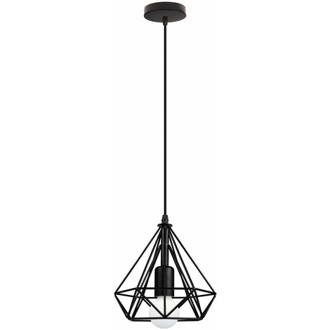 Penant Light with Metal Cage, Diamond Shape Chandelier Vintage Industrial Black Hanging Lamp Ø20cm