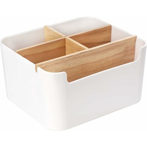 Pencil Holder Multifunctional Desk Organizer with Removable Compartments, Wooden Storage Box for Home, School