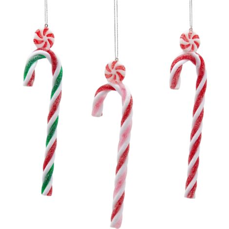 Pendagli per albero di Natale a forma di bastoncini di zucchero, 18 cm confezione 3 pezzi -Rosso