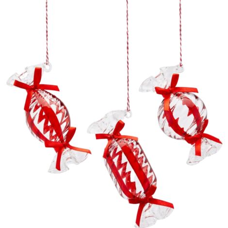 Pendagli per albero di Natale in vetro, caramelle rosse, confezione 3 pezzi, 11.5 cm