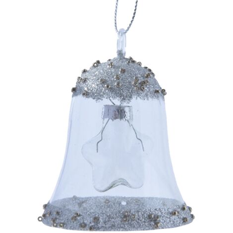 Pendaglio a forma di campana con stella argento per albero di natale h 7,5 cm
