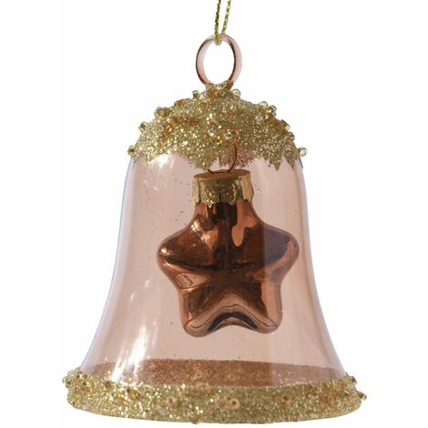 Pendaglio a forma di campana con stella marrone per albero di natale h 7,5 cm