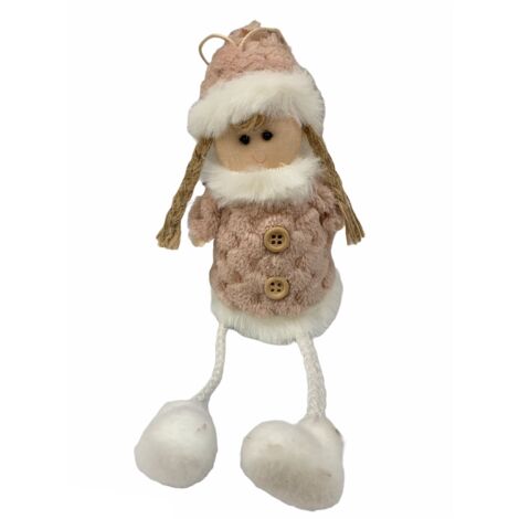 Pendaglio bambolina in pezza h 16 cm, pallina per Albero di Natale addobbi natalizi -Grigio / Babbo Natale