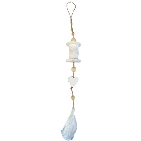 Pendaglio Bianco rocchetto in legno h 35 cm, pallina per Albero di Natale addobbi natalizi