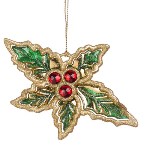 Pendaglio con foglie e con diamante per albero decorazione natalizia da 12.5 cm