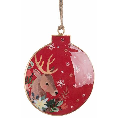 Pendaglio con Renna in Sfera "Sharlen" natalizio Marrone e Rosso h 12 cm